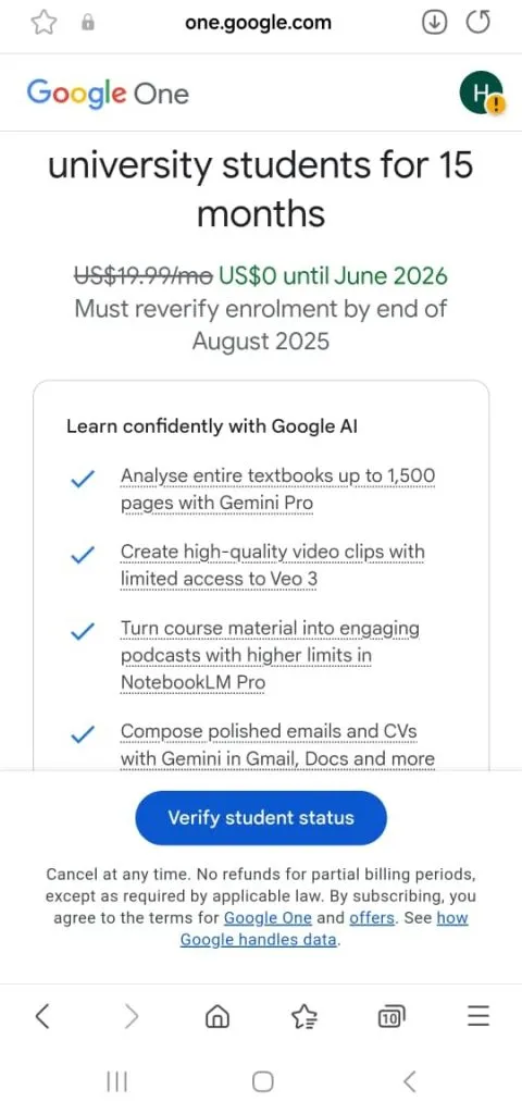 Google Payment says $0